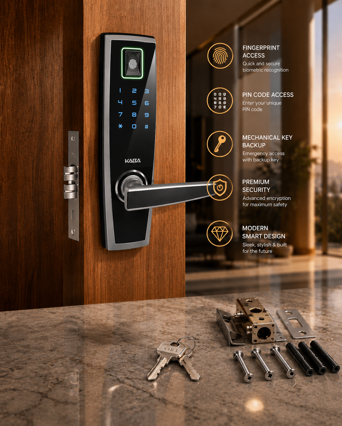 Kaba E-Flash 780 Biometric Door Lock with Touch Keypad & RFID Cards