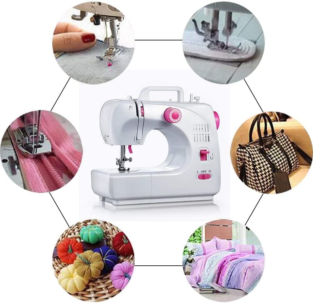 Portable Mini Electric Sewing Machine with 16 Built-in Stitches, LED Light, Dual Speed & Overlock Function for Beginners