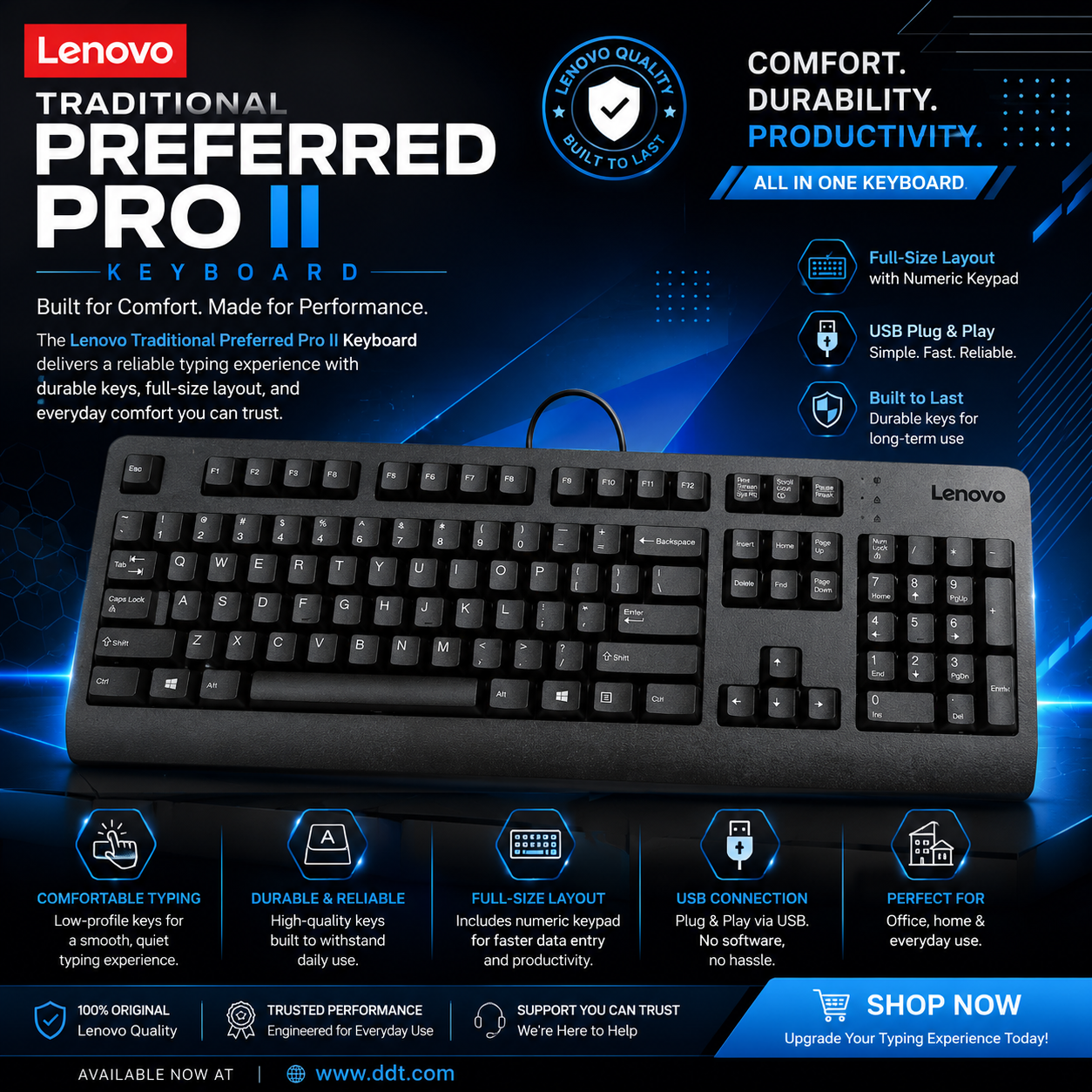 Lenovo Traditional Preferred Pro II Keyboard SK-8827 (1PSD50L79983 / 00XH688) Wired USB Keyboard – Black | RKTSTORE Pakistan