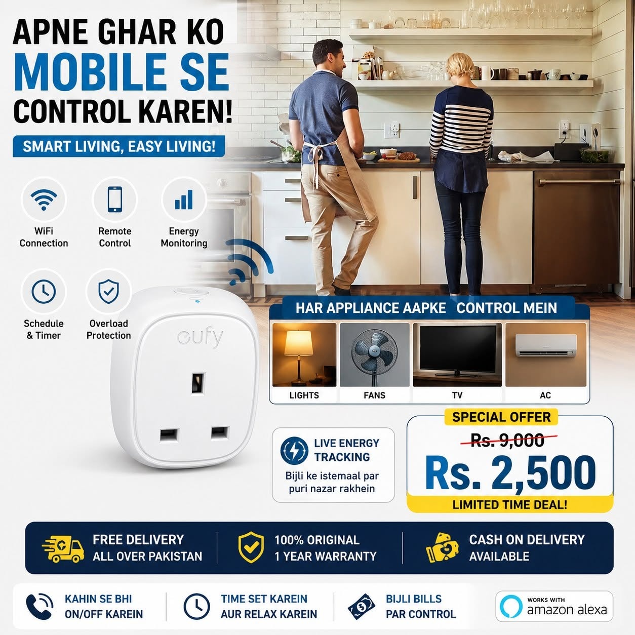 Eufy WiFi Smart Plug T1203 with Energy Monitoring | Alexa & Google Home Compatible